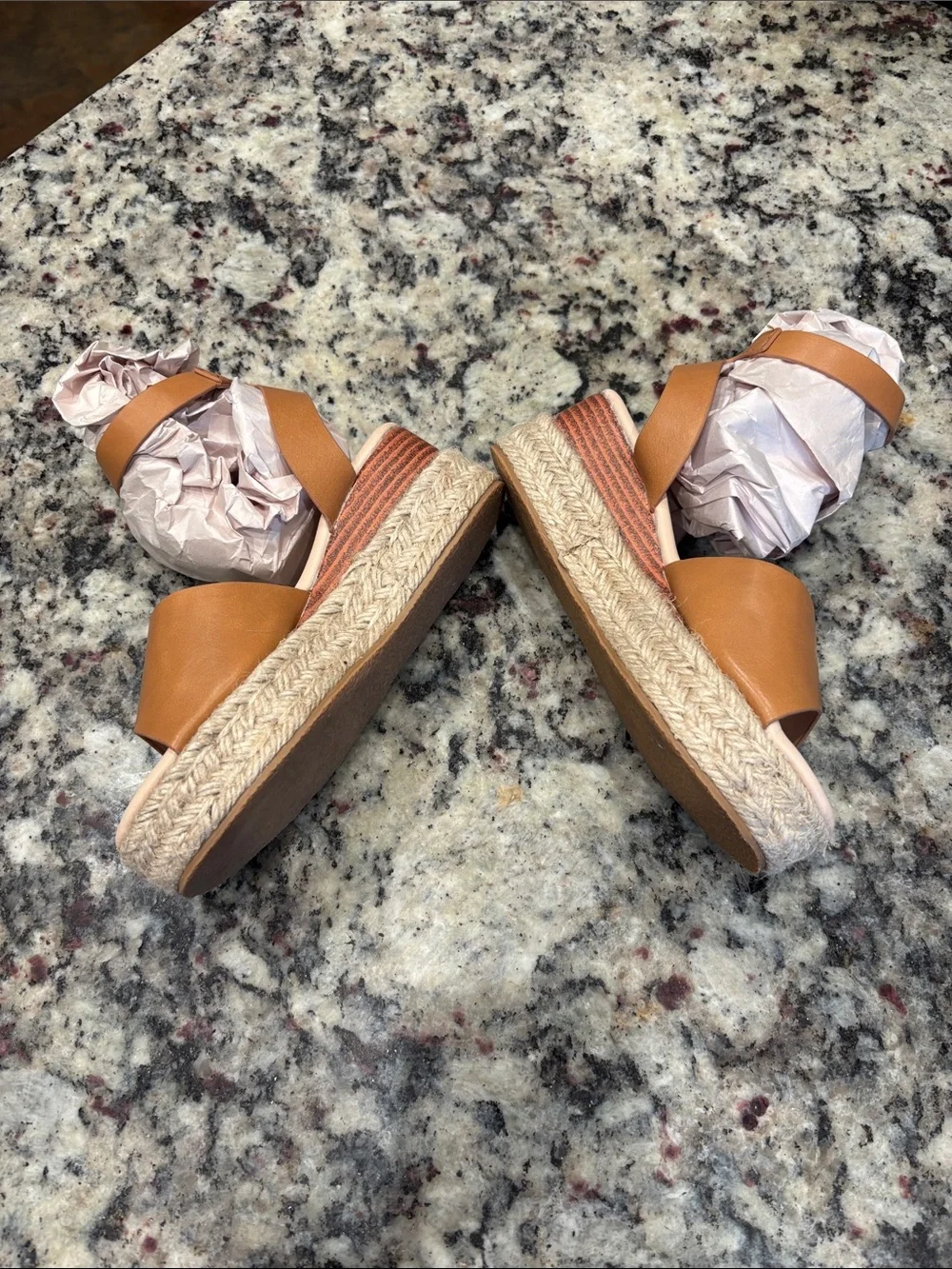 Kids Tan Espadrille-Style Platform Sandals with Ankle Strap